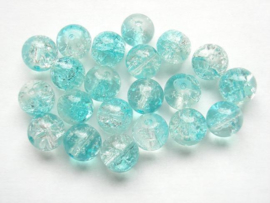 30 x Crackle kraal  8mm Gat: 1,5mm blauw transparant