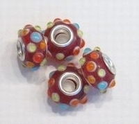 Per stuk Glaskraal met metaal European-style Rood met gekleurde pukkels 13 mm