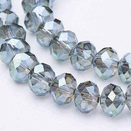 1 x Streng glaskralen Facet Rondelle Briolette 6x4 mm – gat 1 mm –  Gray AB Plated – ca. 100 stuks