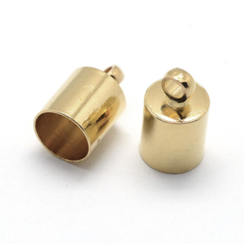 4 x metalen eindkap voor leer/draad goudkleur 10 x 6mm oogje: 2mm Ø 5.5 mm