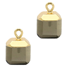 1 x Natuursteen hangers square Black diamond-gold Rook kwarts