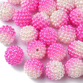 4 x  Ronde acryl parel kralen Berry Beads 12mm gat 1mm roze  wit