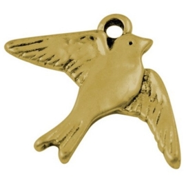 4 x Tibetaans zilveren bedel van een vogel goudkleurig  17,5 x 22,5 x 1,5 mm Gat 2mm