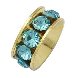 Schitterende Gold Plated  European Jewelry kraal met bergkristal erg mooi!! Blauw 11 x 4,3mm, gat: 5mm
