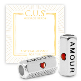 1 x C.U.S® Sieraden message beads "amour" & heart Antiek zilver (nikkelvrij)
