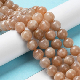 10 x edelsteen kralen van Sunstone (Zonnesteen) – 10 mm – kleur oranje/brons – gat ca. 1 mm