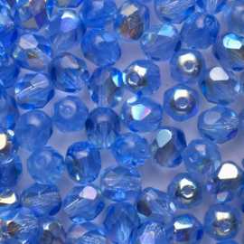 15 x  ronde Tsjechische kralen facet kristal 6mm kleur: ab blauw Gat c.a.: 1mm