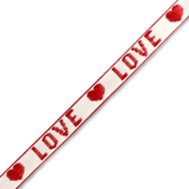 1 meter festival tekst lint met tekst "love" White-red 10mm