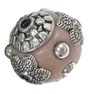 Bohemian kraal of Kashmiri kraal roze met zilver, 17 mm, gat 1,2 mm