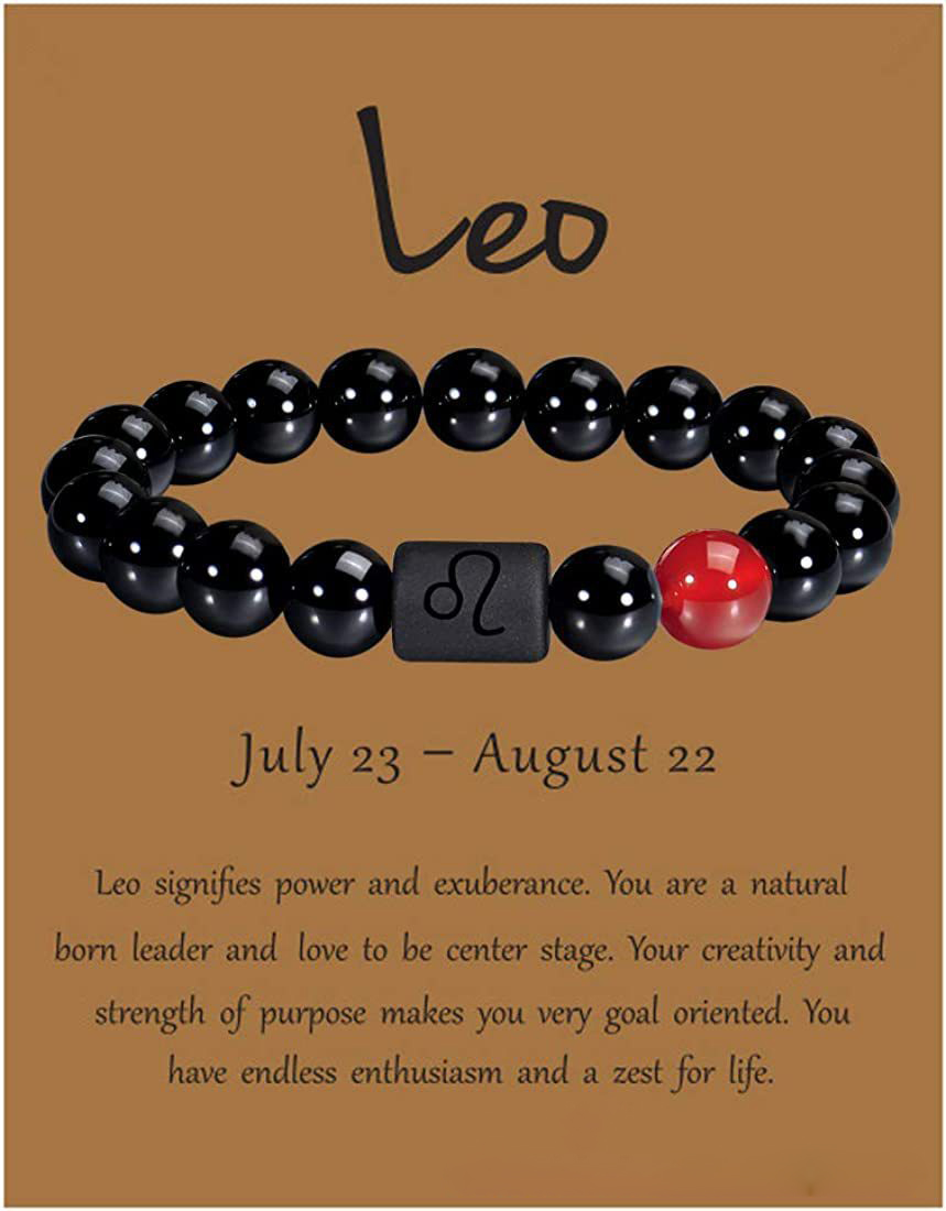 Leeuw | Leo | 23 juli – 22 augustus | elastisch armbandje van carneool en zwarte agaat – ca. 0,8 x 6 cm