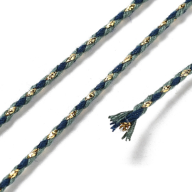 1 rol Metallic gevlochten koord – katoen/polyester mix – 1,5 mm – Dark Green met goudkleurige draad – 4 meter