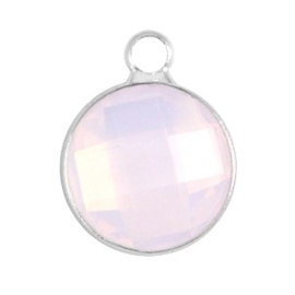 Crystal glas hanger rond 12mm Light rose opal-Silver (Nikkelvrij)