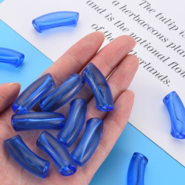 10 x Acryl kralen tube transparant Royal Blue ca. 32x8mm (gat Ø1.8mm)
