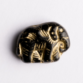 5  x olifant kraal 18x13x6 mm kleur: zwart goudkleurig gat: 1mm