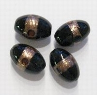 10 x  glaskraal India ovaal kobald-blauw met goudrand 18 mm