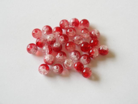 30 x Crackle kraal  8mm rood transparant gat: 2mm