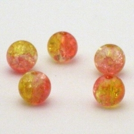 30 x crackle glas kralen 8mm oranje geel gat: 1,5mm