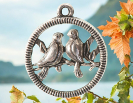 2 x Metalen bedeltje van twee vogels antiek zilverkleur 20 x 23 x 3,3mm gat: 1,5mm