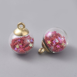 1 x Transparante glazen bal bedel 20,5 x 15 mm – gat 2,5 mm – rood