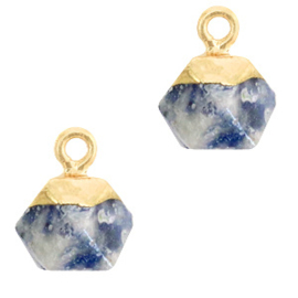 1 x Natuursteen hangers hexagon Blue white-gold Blue Stone