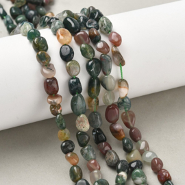 10 x Edelsteen kralen Indian Agaat nugget ca. 6–7 mm breed, 5–10 mm lang, 3–7 mm dik – gat 1 mm – gemixt groen bruin