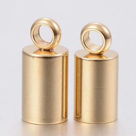 2 x  RVS 201 metalen eindkapjes 18K Gold Plated 9,5 x 6mm Ø5 mm oogje 2mm