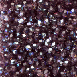 20 x Ronde Tsjechische kralen facet kristal 4 x 3 mm Kleur: ab paars Gat: 1mm