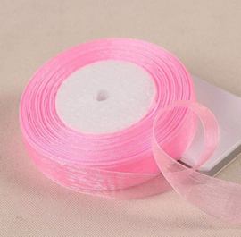2meter organza lint pink ribbon transparant 20 mm