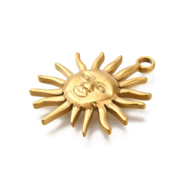 1 x RVS 304 Zon bedel 30 x 24,5 x 3,5mm,  Goud kleur, oogje 2,5mm