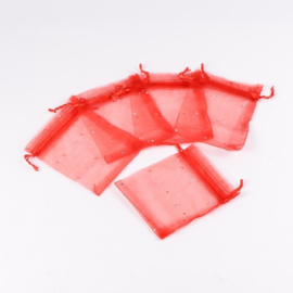 c.a. 100 organza zakjes 10 x12 cm rood met zilver stip