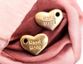 DQ metaal hanger bedel hart, hand made, rose goldkleur, oogje 2,4 mm (Nikkelvrij)
