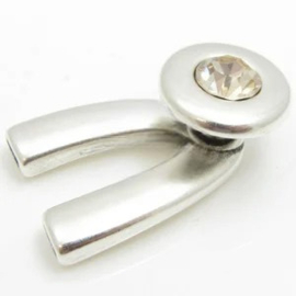 DQ metaal armband sluiting voor 2 x 5mm leer en SS39 8,4mm puntsteen antiek zilver afm. 36 x 22 x 5mm (Nikkelvrij)