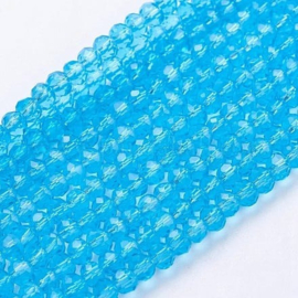 1 x Streng met ca. 140–145 glaskralen facet rondelle briolette kristal – 4 x 3 mm – gat 1 mm – Turquoise AB Plated
