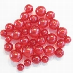 Glaskralen set transparant rond rood met mooie parelmoer glans 4 maten 8 mm, 10 mm, 12 mm en 14 mm  c.a. 60~70 gram