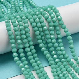 1 x Glaskralen streng facetgeslepen rond 4 mm – gat 0,7 mm – Medium Sea Green