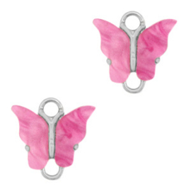 2 x Resin hangers tussenstuk vlinder Silver-pink