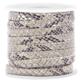 20 cm Gestikt leer imi 6x4mm snake Grey beige