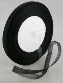 2 meter Organza lint 10mm breed per meter,  Zwart