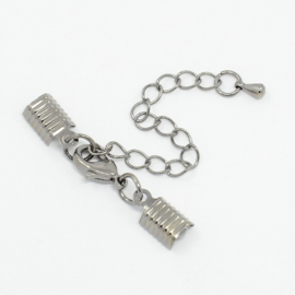 2 x  veterklem met sluiting incl. verlengketting  Hematiet kleur 5 x 13mm ketting 50mm x 3,5mm oogje: 1,5mm