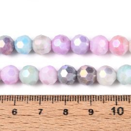 1 x Glaskralen streng facetgeslepen rond 7,8-8,2 x 7,8 mm – gat 1 mm – Mixed Color