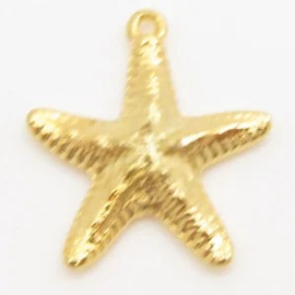 1 x DQ metaal hanger zeester goud kleur ca. 20 x 18mm, oogje 1mm (Nikkelvrij)