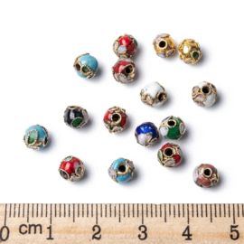 5 x Handgemaakte cloisonné kralen rond mix kleuren ca. 6 mm – gat ca. 1~1,5 mm