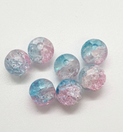 30 x  roze licht blauwe  crackle glaskralen van 8mm gat: c.a. 1,5mm