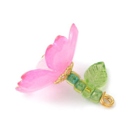 2 x  Bloem bedel acryl 17,5 x 18 x 19 mm – gat 1,8 mm – magenta