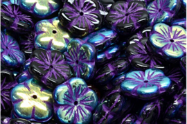 2 x Tsjechische Glaskralen Apple Flower Pressed Beads 14x14mm paars glans