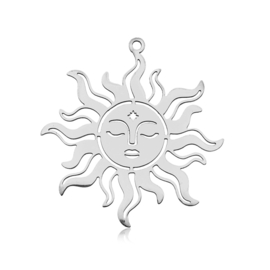 1 x Non-Tarnis 201 bedeltje Zon, laser cut afm. 37 x 35 x 0,4mm Oogje: 1,6mm