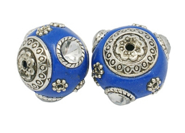 Handgemaakte Bohemian kraal, Kashmiri kraal 18mm ingelegd met metaal en strass Gat: 2mm blauw