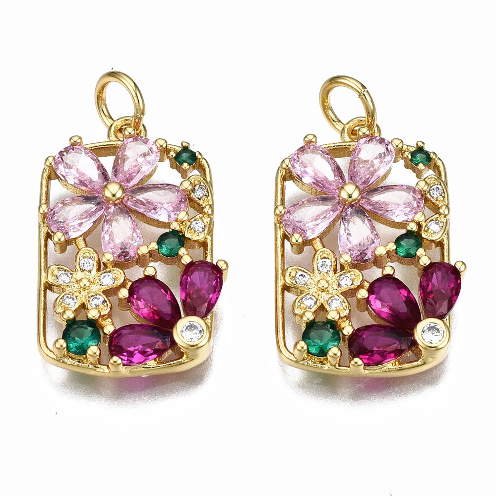 1 x Bedel bloemen met zirconia stenen 21,5 x 14mm – Roze 16K gold plated (Nikkelvrij)
