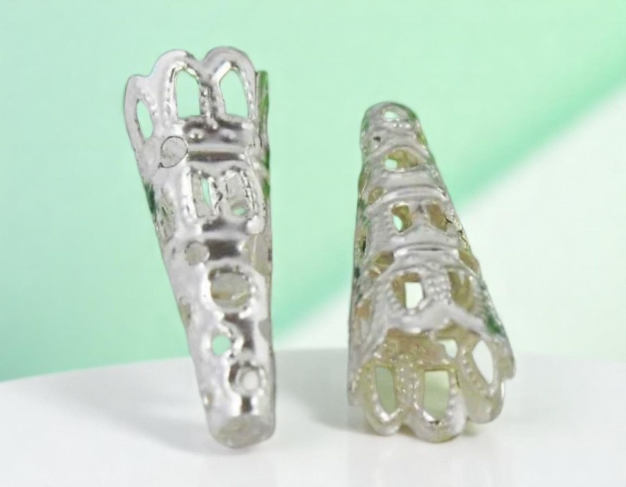 10 x Filigraan kralenkapjes – ca. 22,5 x 9 mm – gat ca. 2 mm