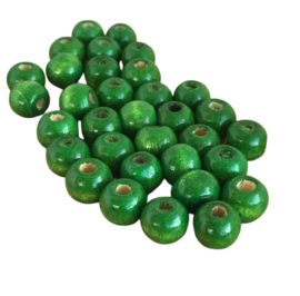 20 x Ronde 8 mm houten kraal groen gat c.a. 2,5 mm (op = op!)